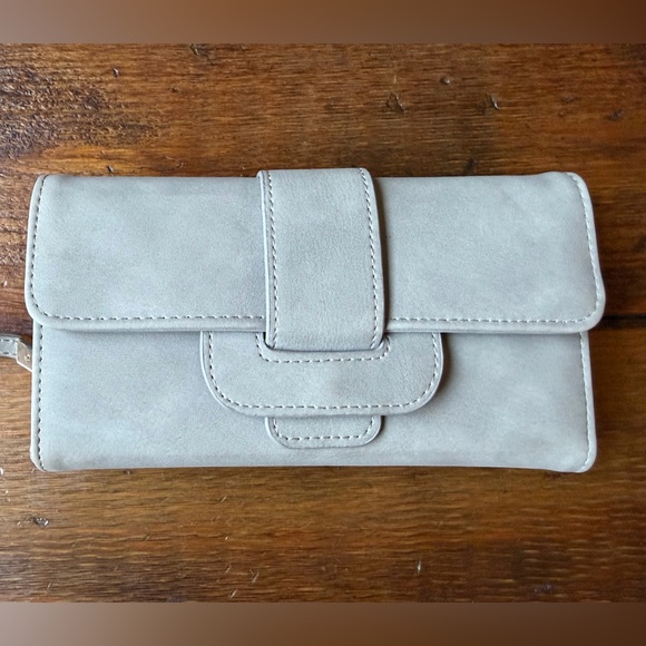 Handbags - Grey Faux Suede Wallet Clutch